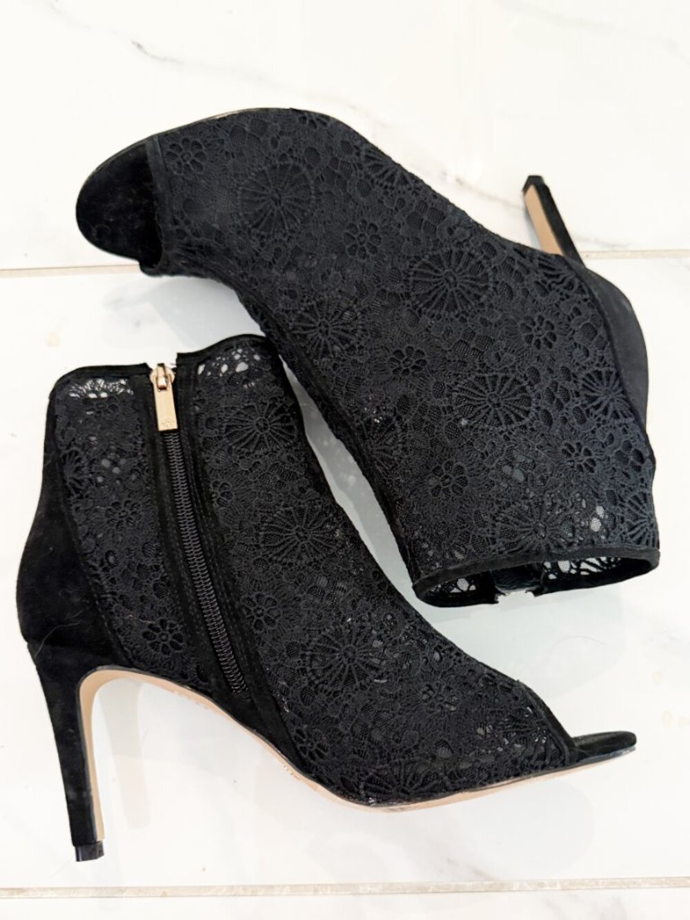 Nanette Lepore Lace Heidi Black Peep Toe Heel 8.5M - Picture 5 of 9